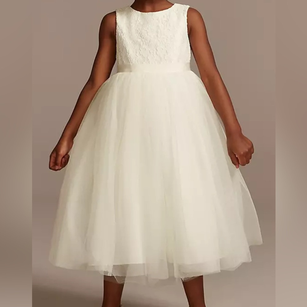 Ivory Lace and Mesh Tank Flower Girl Dress